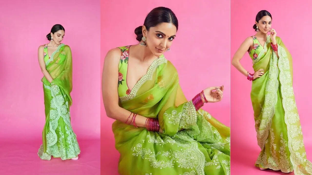 Kiara Advani's Green Chikankari Saree. (Image: Pinterest)