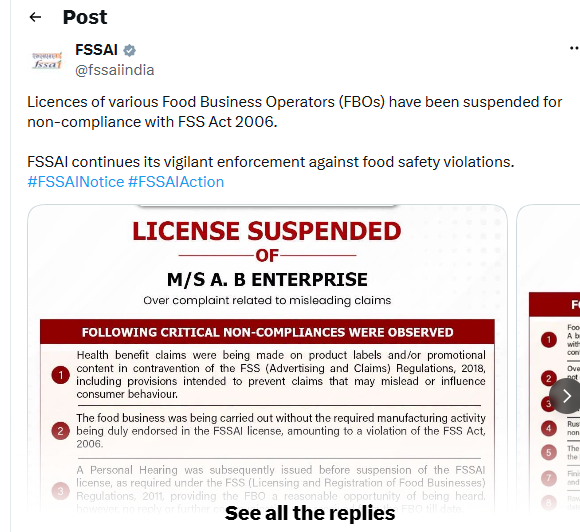 FSSAI Suspends Licences Of Food Businesses For Violating Food Safety Rules