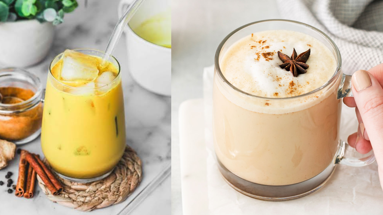 Golden latte; Chai tea latte - served iced (Credit: Sweetly Cakes, Texanerin Baking)